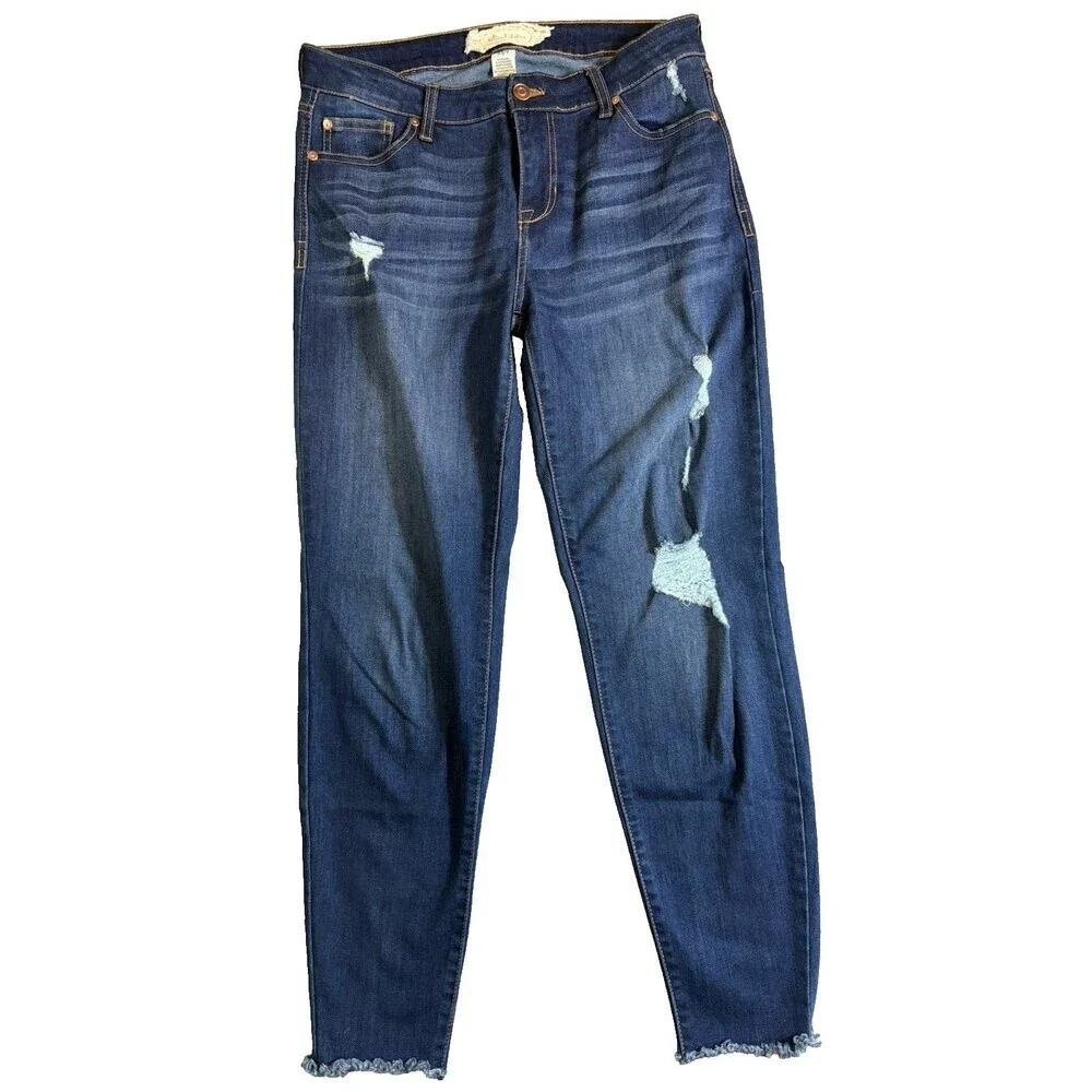 Altar'd State Jeans Womens 29 Mid-Rise DISTRESSED Blue Stretch Denim Raw Hem